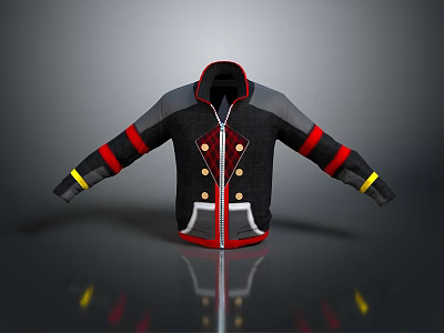 Stylish Multicolor Jacket With Black Gray Red Yellow Details Zipper And Buttons 3d model