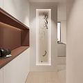 Modern Minimalist Entryway Hallway with White Cabinets Built-in Decorative Art and Wooden Flooring Design