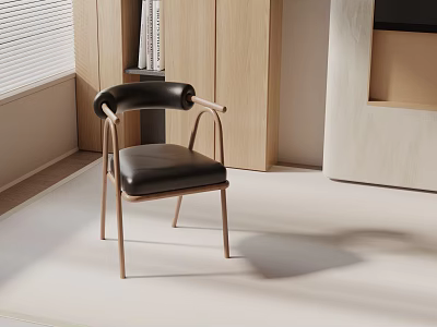 Modern Minimalist Dining Chair With Black Leather Seat And Wooden Frame 3d model