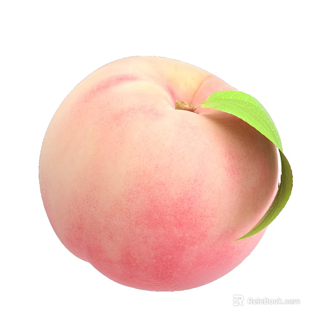 Ripe Juicy Fresh Whole Pink Peach with Green Leaf on White Background 3d model 