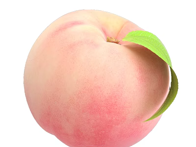 Ripe Juicy Fresh Whole Pink Peach with Green Leaf on White Background 3d model