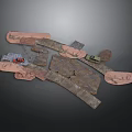 Detailed Miniature Model Train Track Scene Components With Brown Gray Terrain Plates And Small Vehicles