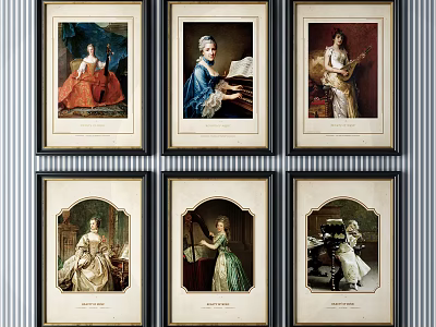Classical Portraits Of Vintage Female Figures In Elegant Attires Framed Artwork For Wall Decor 3d model