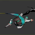 Sci Fi Biomechanical Character Wearing Blue White Outfit Holding Green Glowing Weapon And Back Wings