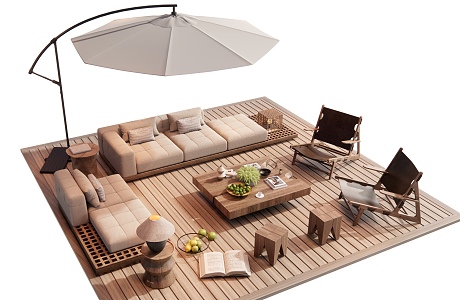 Courtyard Outdoor Sofa Leisure Chair Double Sofa Sunshade Sofa Coffee Table Combination 3d model