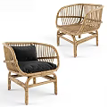 Wicker Leisure Chair With Black Cushion Natural Rattan Material For Indoor Outdoor Cozy Seating
