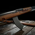 Classic Rifle With Wooden Stock Metal Barrel On Wooden Tabletop Surface And Black Backdrop