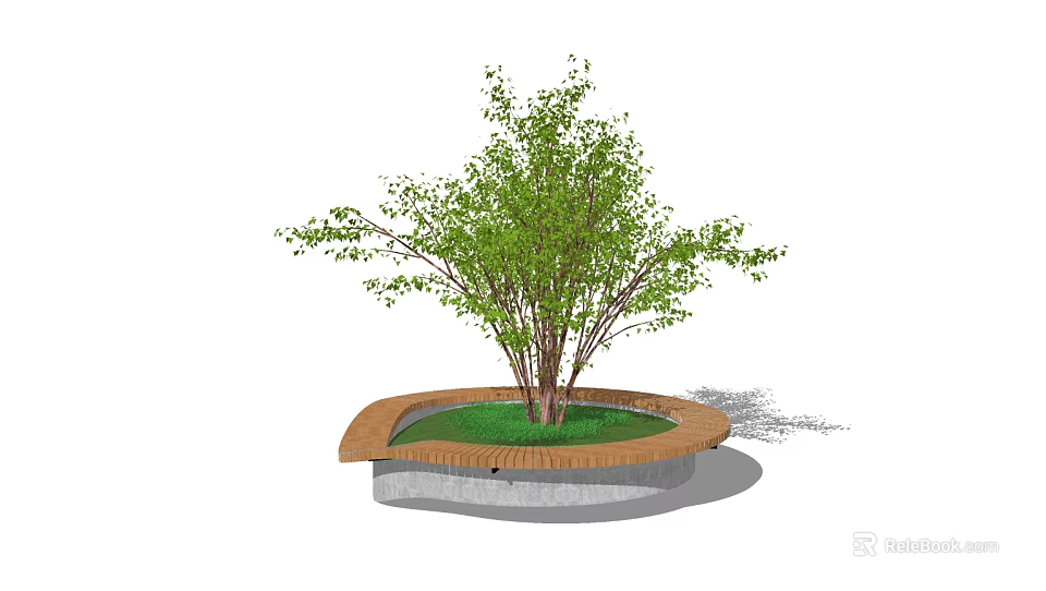 Modern Tree Pit Design With Wooden Edging Stone Base And Green Trees 3d model 