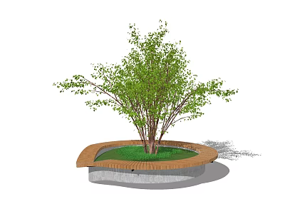 Modern Tree Pit Design With Wooden Edging Stone Base And Green Trees 3d model