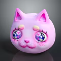 Cute Pink Cat Face Character Toy With Big Ears And Heart Shaped Eyes