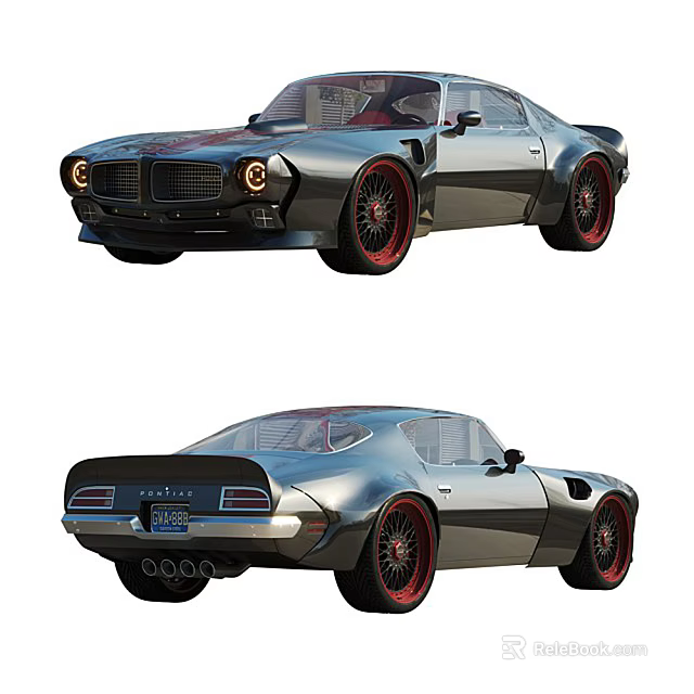 Vintage Sports Car With Silver Gray Body And Red Wheels Design 3d model 