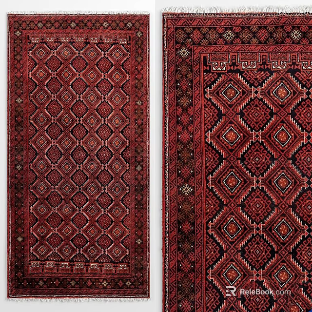 Traditional Square Rug Featuring Geometric Diamond Patterns And Red Color Design 3d model