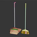 Modern Household Cleaning Tools White Dustpan With Orange Interior And Purple Broom