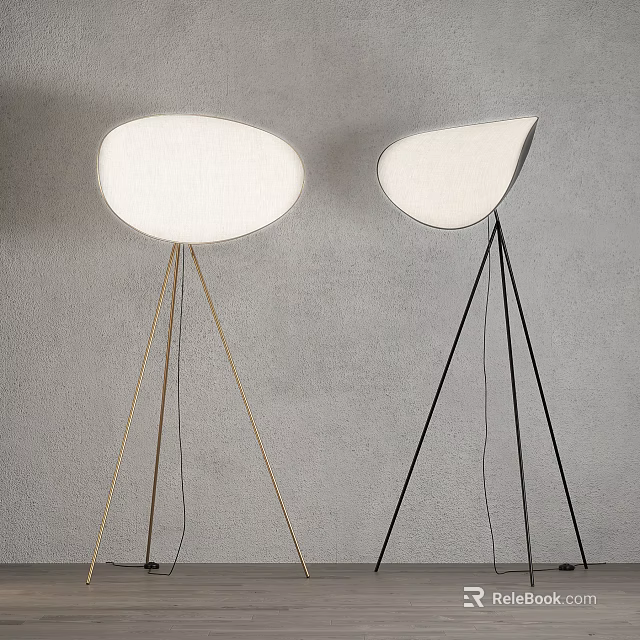Modern Floor Lamps With Gold Black Stands And White Oval Irregular Fabric Shades 3d model 