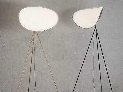 Modern Floor Lamps With Gold Black Stands And White Oval Irregular Fabric Shades 3d model
