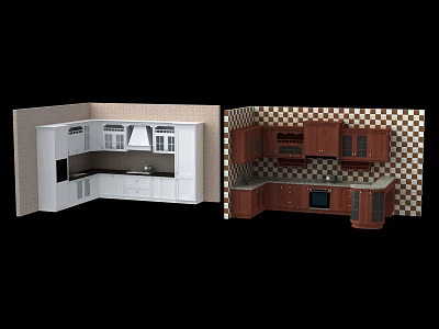 White And Brown Kitchen Cabinets In Modern Kitchen Interior With Countertop And Appliances 3d model