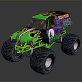 Green Monster Truck With Flame Decals Skull Graphics Death Row Text And Large Tires