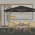 Light Wooden Outdoor Table and Chair Set With Brown Umbrella And Bar Counter