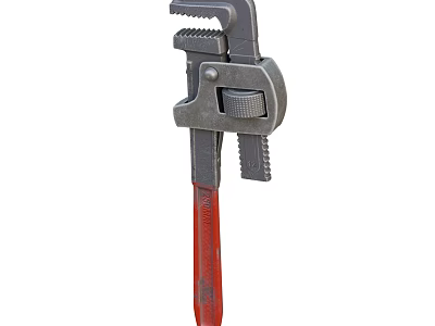 Durable Metal Pipe Wrench Hardware Tool With Red Handle For Plumbing Repair Work 3d model