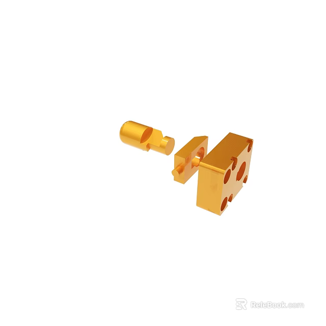 Golden Metal Mechanical Component With Cylindrical And Square Hole Design 3d model 