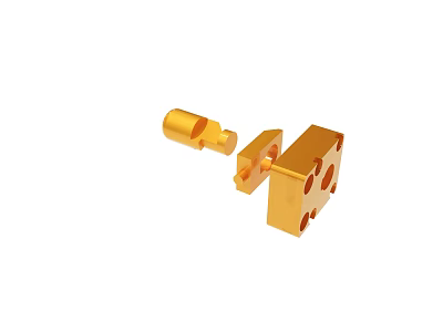 Golden Metal Mechanical Component With Cylindrical And Square Hole Design 3d model