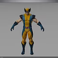 Superhero Figure In Yellow And Blue Costume With Yellow Mask Muscular Build Standing Pose