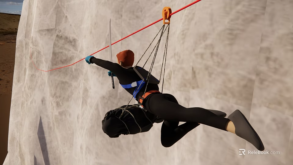 Man Rock Climbing On Wall With Safety Rope And Protective Gear 3d model 