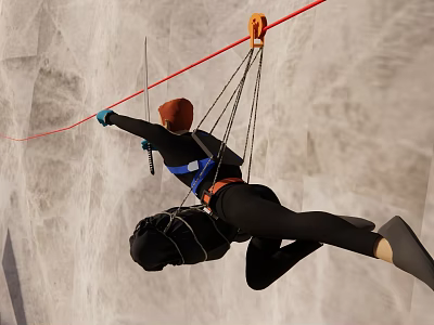 Man Rock Climbing On Wall With Safety Rope And Protective Gear 3d model