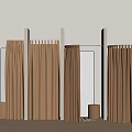 Functional Public Facility With Brown Curtain Cubicles Mirrors And Small Stools 3d model