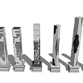 Various Decorative Stone Columns With Intricate Carvings And Ornate Bases