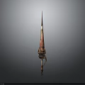 Ancient Decorative Long Handled Weapon With Red And Metallic Pointed Tip Design
