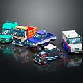Electric Toy Cars In Vibrant Colors Including Truck Ambulance With Reflective Effect On Black Background