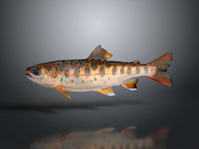 Fresh Spotted Orange And White Fish As Essential Household Kitchen Seafood Ingredient 3d model