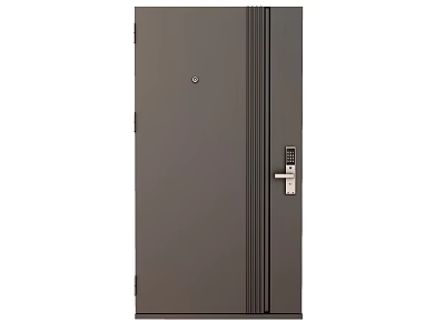 Durable Brown Security Door with Vertical Stripes Electronic Lock and Doorbell 3d model