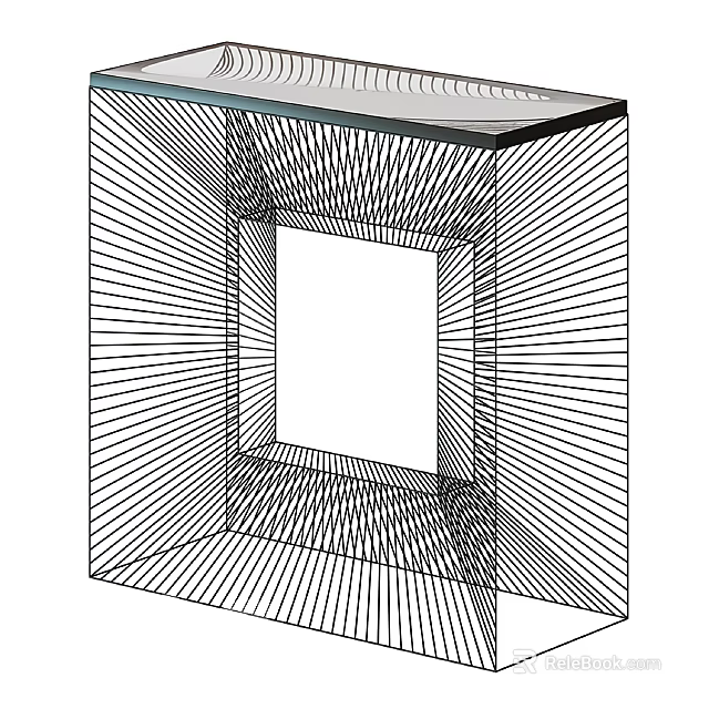 Modern Geometric Wire Frame Sculpture With Radial Lines And Square Structure 3d model 