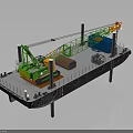 Floating Work Platform With Green Crane Blue Containers And Wooden Logs
