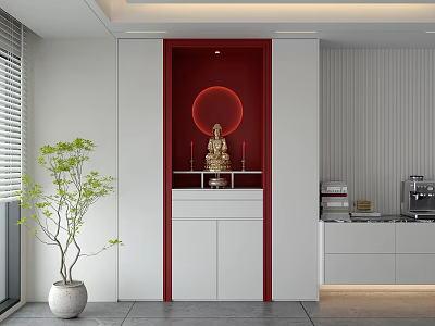 Modern Minimalist Built In Household Buddha Niche Cabinet With Soft Decorative Lighting For Home Worship 3d model