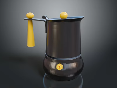 Modern Black Coffee Pot With Yellow Spherical Knobs Handle And Hexagon Button 3d model