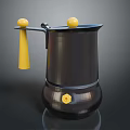 Modern Black Coffee Pot With Yellow Spherical Knobs Handle And Hexagon Button