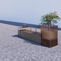 Wooden Landscape Seat With Metal Frame And Small Side Tables