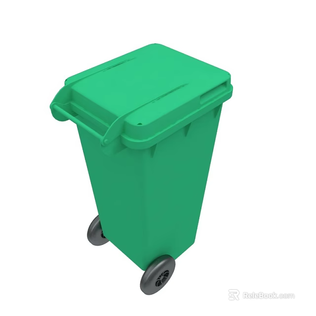 Green Plastic Waste Bin With Lid And Wheels For Daily Use 3d model 