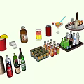 Variety of Drinks Including Bottled Canned Beverages and Cocktail Glasses