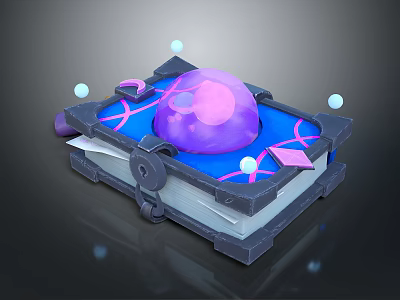 Decorative Book Shaped Box With Purple Sphere Blue Base Pink Lines And Floating Small Balls 3d model