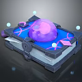 Decorative Book Shaped Box With Purple Sphere Blue Base Pink Lines And Floating Small Balls