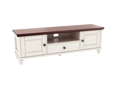 White TV Stand With Brown Wood Top Drawer And Cabinet Storage Design 3d model