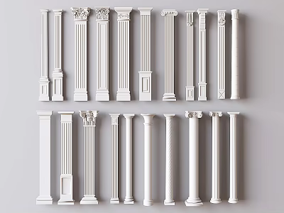 An Assortment Of Classic White Roman Columns In Varied Styles 3d model