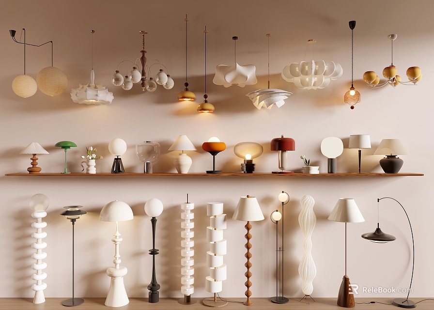 Diverse Lighting Collection Featuring Pendant Table and Floor Lamp Designs 3d model 