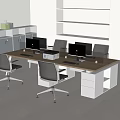 Modern Spacious Public Office Space Featuring Long Desk Computer Monitors Office Chairs Large Windows 3d model