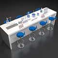 Modern Laboratory With White Bench Blue Bar Stools And Scientific Equipment