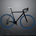 Sleek Black Bicycle With White Seat And Blue Rims On Gray Reflective Background